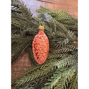 Burnt Orange Glitter European Blown Glass Pine Cone Christmas Ornament Colombia